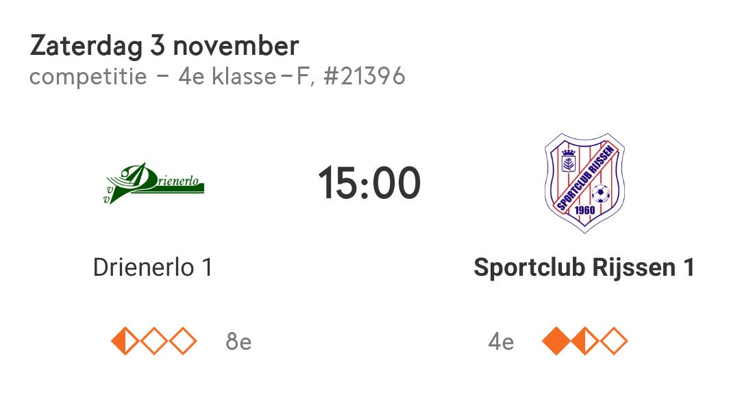 Zaterdag gaat het 1e elftal op bezoek bij <a href="/vvDrienerlo/">v.v. Drienerlo</a> in Enschede. Aanvang is om 15:00 uur. #4F