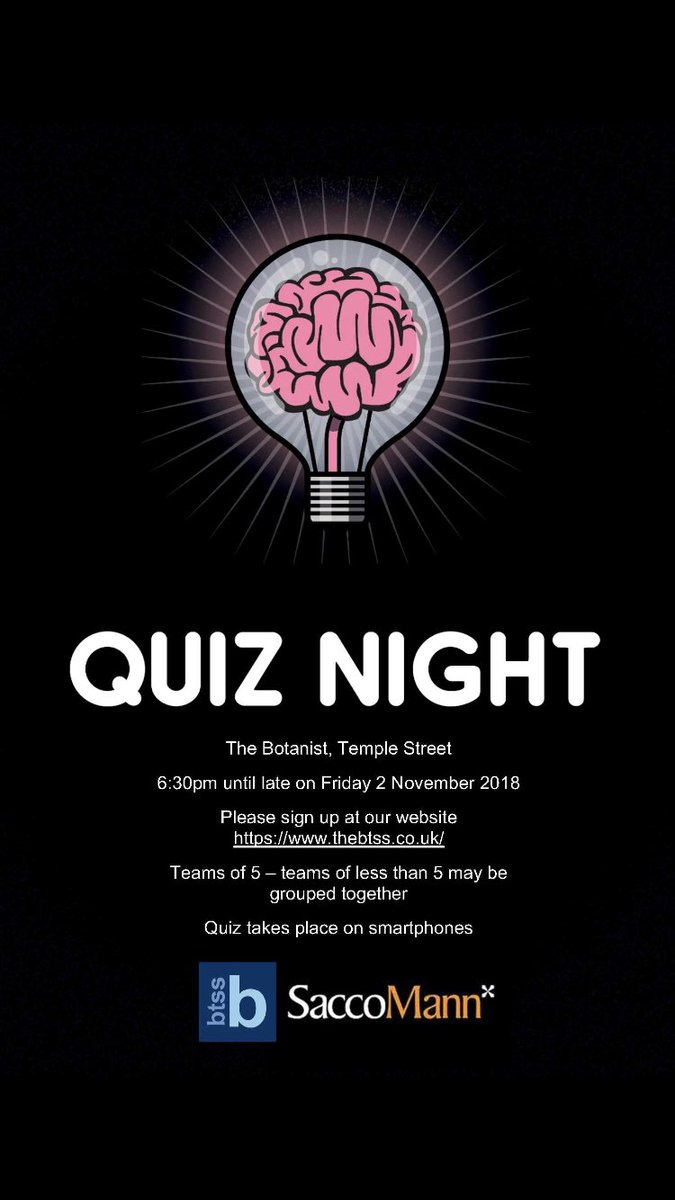 Tickets for out BTSS quiz night sold out in record time! Don’t miss out on our next event and make sure you book early through the btss website. #btss <a href="/SaccoMannPP/">Sacco Mann Recruit</a>