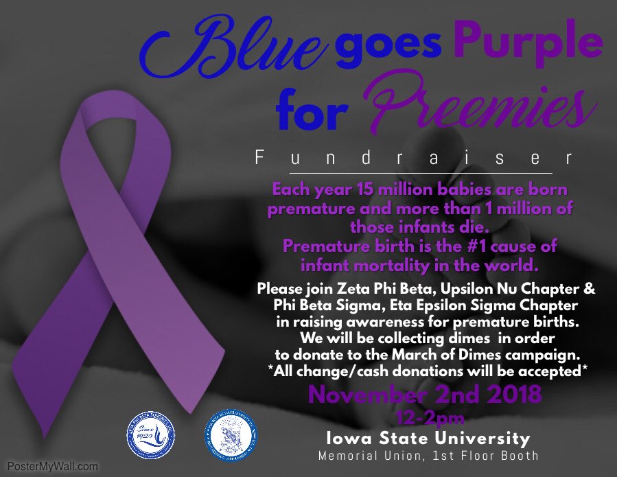 DU_NPHC's tweet photo. Help Zeta Phi Beta and Phi Beta Sigma raise money by donating your dimes for the March of Dimes campaign. To help spread awareness they will be giving out purple ribbons to those who donate to the cause. They also ask that you join them in wearing purple (i.e. your purple ribbon) https://t.co/ndE5qtRSFP