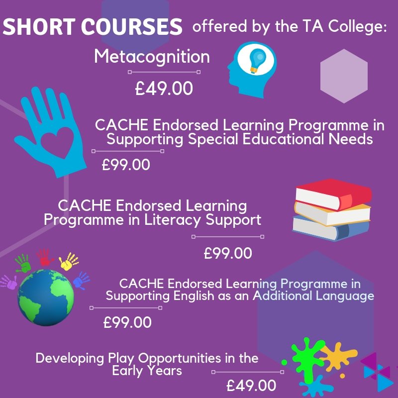 TAConnectCPD's tweet image. Our #ShortCourses give a detailed programme about each subject! 📚💡🧠
ow.ly/lC0230ml2rs

#AllThingsTA #AmazingTAs