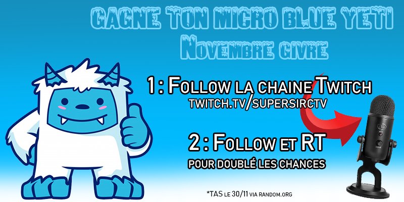 ChevalierBarbu's tweet image. BIM !!! On fait gagner des trucs super cool sur notre Twitch ! Et en plus c'est simple, un RT et un Follow sur Twitter et un follow sur Twitch twitch.tv/supersirctv ! On est comme ça nous ! 
Sérieux y'a pas plus simple ! TAS le 30/11