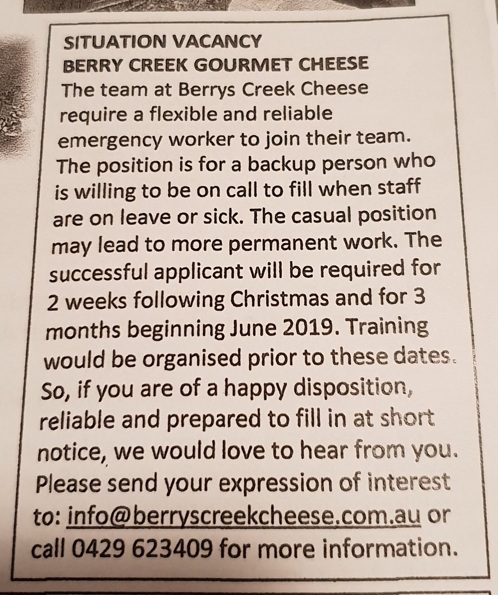 shayne_hyman's tweet image. Blessed cheesemaker wanted for delicious opportunity @GippsNews @JaneDarlingSloy @JarrodWhittaker @lester_brad @GippslandTimes @eastvicmedia @CoastMagOC #cheese #gourmet #Add_VALUE #Create_VALUE