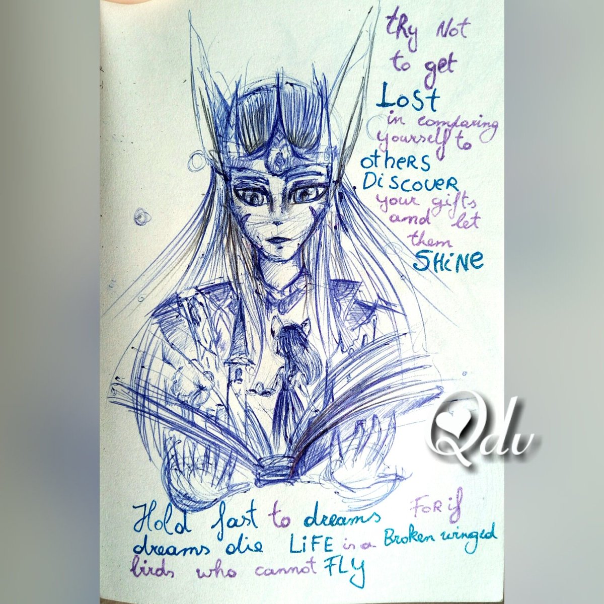 QuentaVos's tweet photo. "try not to get lost in comparing yourself to others .discover your gifts and let them shine.  Hold fast to dreams for if dreams die... Life is a broken winged bird who cannot fly. "
Handmade random drawing x 
#quoteoftheday #fantasy #magic #anime #manga #quotes https://t.co/XtzY1cimjF