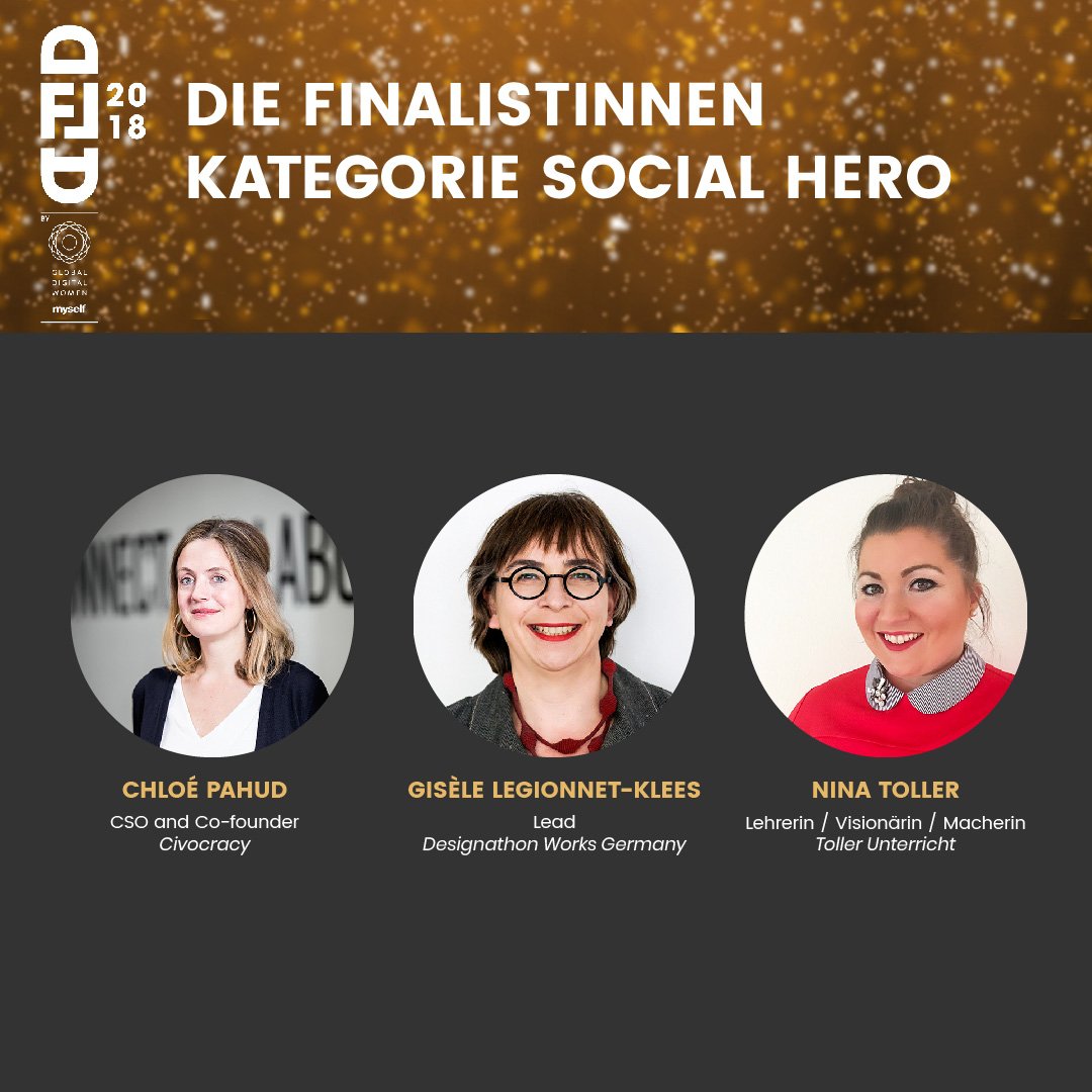 myself Germany (@myself_germany) on Twitter photo Letzte Runde: Wir präsentieren euch die Finalistinnen des „Digital Female Leader Award“ in der Kategorie „Social Hero“ und erwarten die Award-Vergabe am 1. Dezember schon voller Vorfreude. 🎉🎉🎉 #congrats #dfla18 #thinkglobal <a href="/gd_women/">Global Digital Women</a> Letzte Runde: Wir präsentieren euch die Finalistinnen des „Digital Female Leader Award“ in der Kategorie „Social Hero“ und erwarten die Award-Vergabe am 1. Dezember schon voller Vorfreude. 🎉🎉🎉 #congrats #dfla18 #thinkglobal <a href="/gd_women/">Global Digital Women</a>