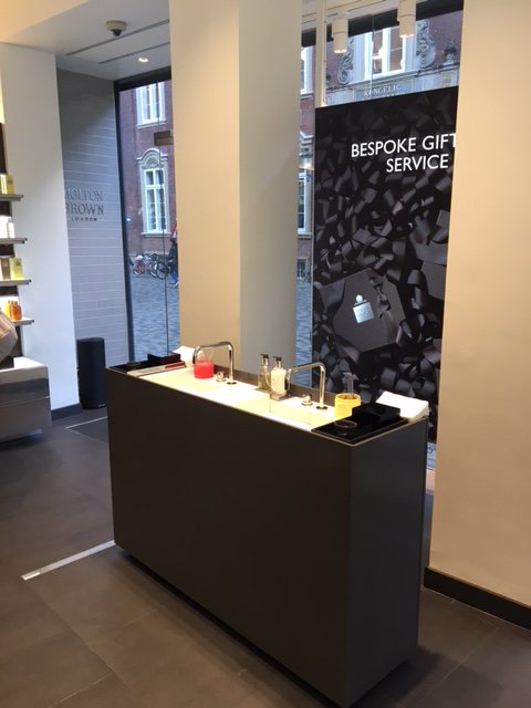 Sleek and stylish - FLOW 2 hole basin mixers fitted in Molton Brown flagship store in Copenhagen #bathroomdesign #basintaps #bathrooom