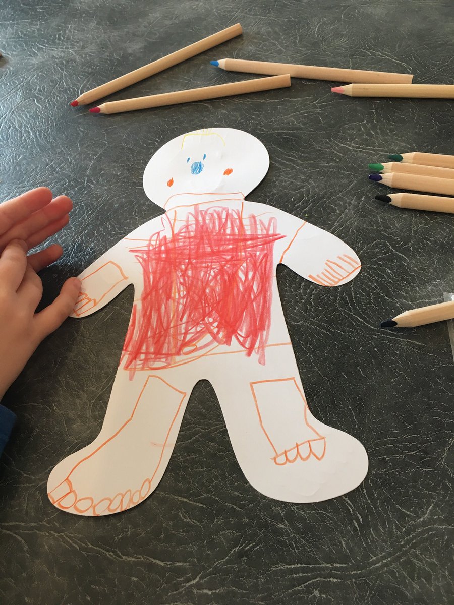 calmlittleminds's tweet image. A picture says a 1000 words, working with this little 5 yr old boy who struggles with feelings and emotions,below he shows us how his body reacts when he feels angry and explodes,The colour and way the pencil was used says it all #anger #emotions #selfregulating #mytummyisonfire