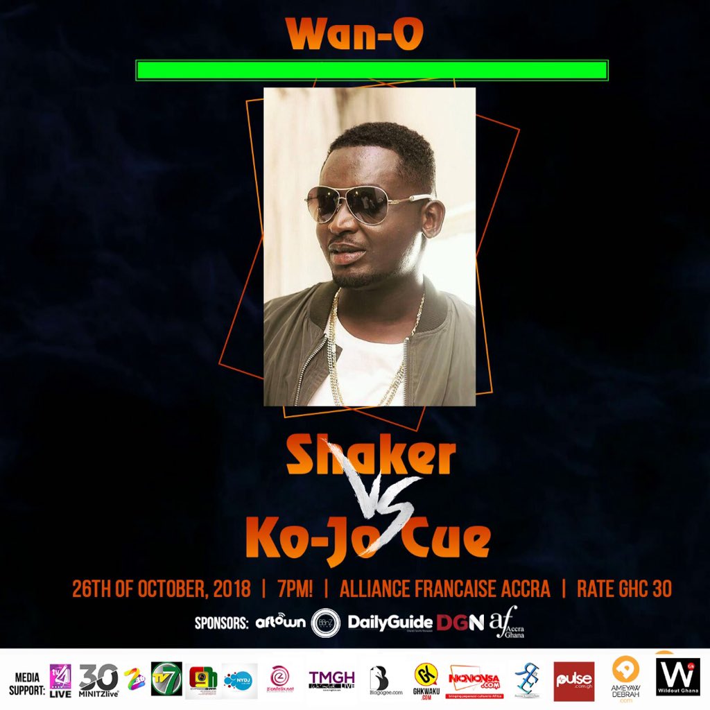 goddieygaana's tweet photo. Tonight Wan-O will be performing at Shaker vrs Kojo Cue concert happening at Alliance Francais...Coming through and let's tear it down together...#WanNation #Gbelemo #WanOKing https://t.co/B8mWlKQYHF