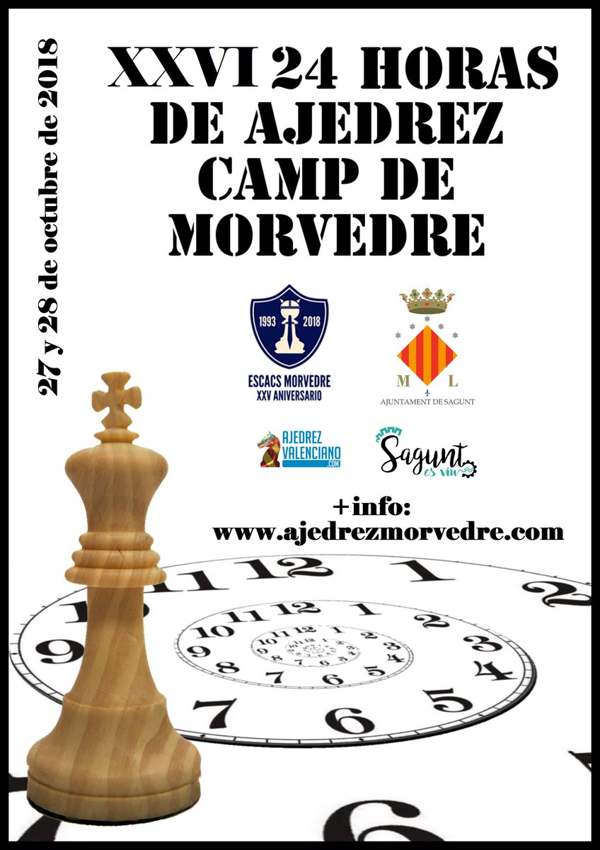 AjedrezMorvedre's tweet photo. Un día para el inicio del último 24 horas del Camp de Morvedre. No te quedes sin participar, que ya no habrá más opciones! Info en https://t.co/fKbxJJyfIG Estaremos desde el sábado a las 17 horas hasta el domingo a la misma hora.
@DeporteSagunto @AytoSaguntoCom @MiguelChoverLar https://t.co/EXOf3fCaYo