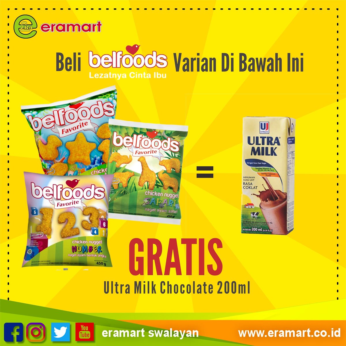 EramartSwalayan's tweet photo. Beli salah satu variant belfoods :
✔ Chicken Nugget Safari
✔ Chicken Nugget Number
✔ Chicken Nugget Ceria
di seluruh cabang Eramart gratis Ultra Milk Chocolate 200ml

#belfoods #ultramilk #eramart #eramartmurah #samarinda #sangatta #balikpapan #bontang #tenggarong https://t.co/cywG49vpgm