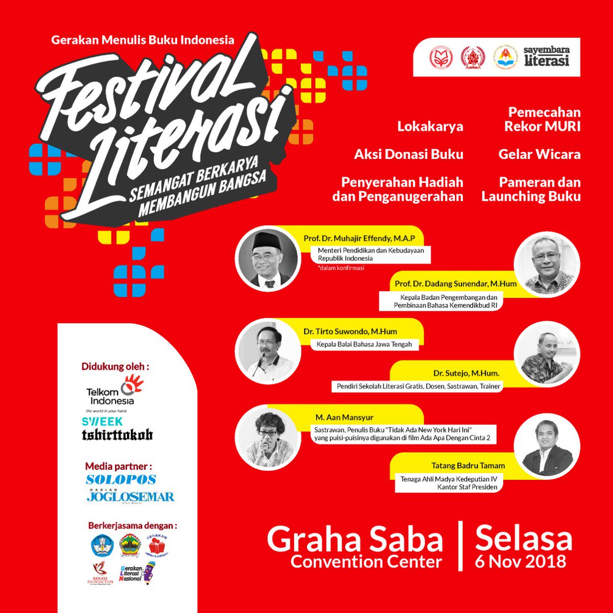 Festival Literasi Gerakan Menulis Buku indonesia 

Graha Saba Buana, 6 November 2018

Menghadirkan beberapa tokoh pendidikan dan literasi, serta penyair <a href="/hurufkecil/">m aan mansyur</a> 

Salam #NyalakanMasadepan!