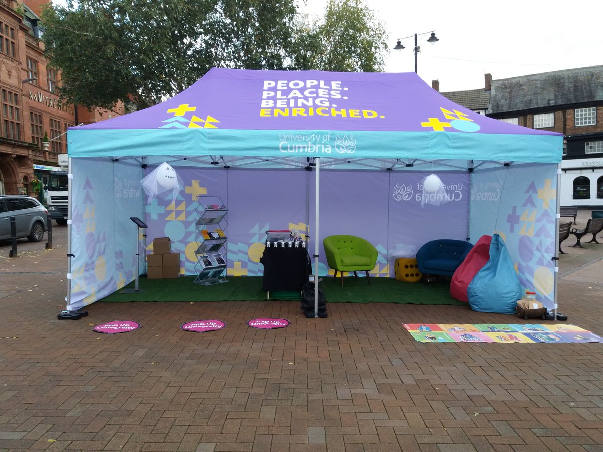 All set up ready for another fun day in Carlisle city centre. We will be here until 3pm so pop along and say hello. We have Halloween crafts and can talk to you about courses <a href="/CumbriaUni/">University of Cumbria</a> #halfterm #university #halloween #crafts