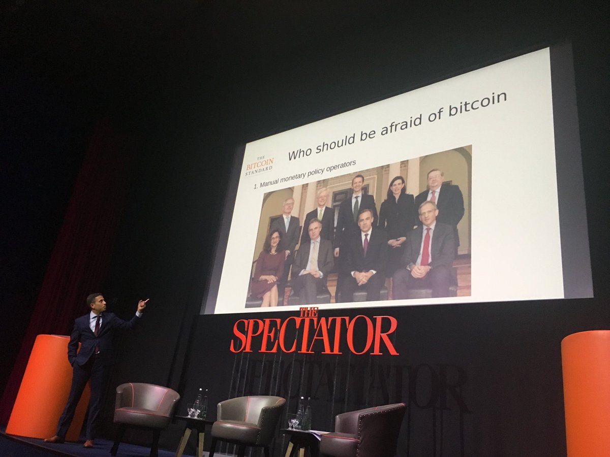 SpectatorEvents's tweet photo. “Who should be afraid of bitcoin? Bitcoin replaces the failed central planners of capital market socialism with COLD HARD MACHINERY” @saifedean #SpecBitcoin https://t.co/MXz76Whk5F