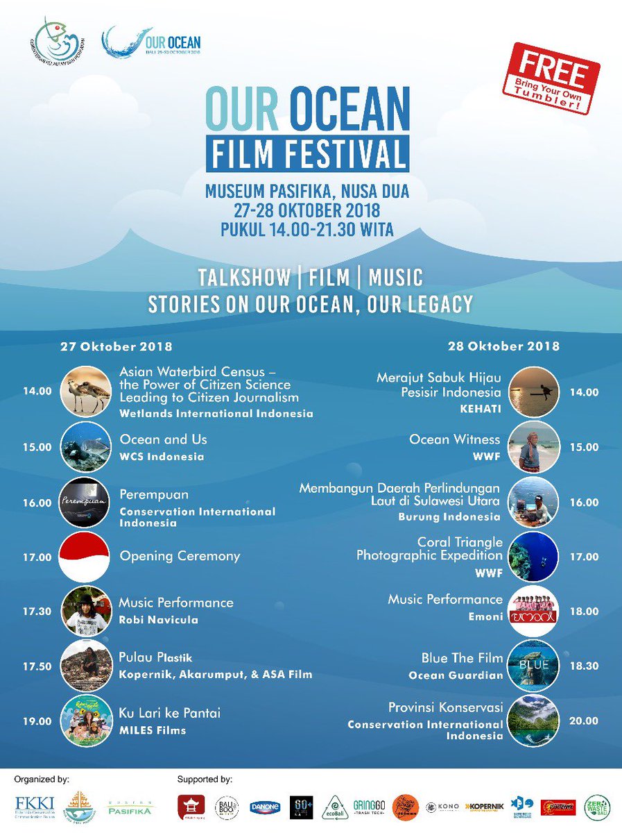 kkpgoid's tweet photo. Halo Sahabat Bahari, weekend ini udah ada rencana mau kemana? Kalo belum, nonton #OurOcean2018 Film Festival yuk.. Gratis! Catat yaa tanggal dan jam film yang mau kamu tonton. Cekidot!😊 https://t.co/LCC8tp4l1O