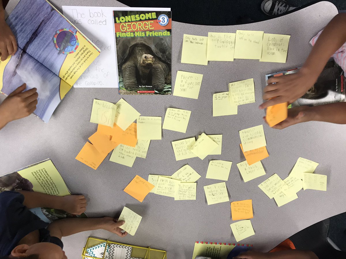 Tmaheilig's tweet photo. First grade strategy group sorting jots to determine the authors purpose for writing.  Taking stop and jots to the next level! @Tustinmemorial https://t.co/Pd96GxaB2q