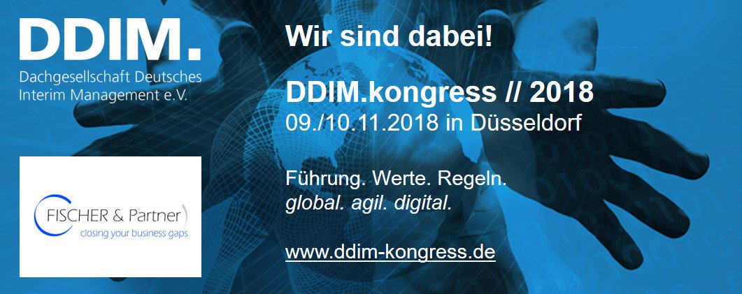 Die Digitale Transformation mittelständischer Unternehmen steht im Fokus. <a href="/fischer_partner/">F&P Executive Solutions AG</a> ist Sponsor der Fachgruppe Digitalisierung | Industrie 4.0. Treffen Sie unsere Fachexperten beim Jahreskongress der <a href="/DDIM_eV/">DDIM</a> . Mehr erfahren?executive-solutions.de/digitale-trans…