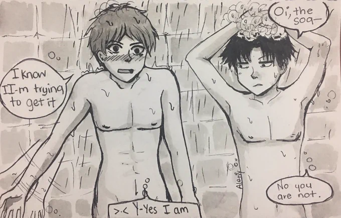 Kinktober- Shower/bath 
Eren &amp; Levi 
#yaoi #aot #eren #Levi #leviackerman #AttackOnTitanSeason3 