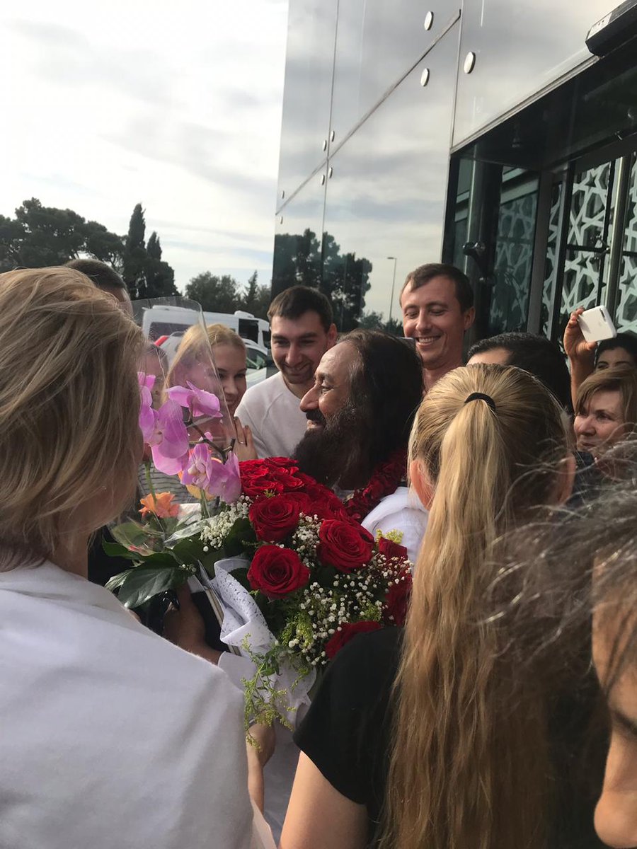 Gurudev's tweet photo. Arrived at Baku, Azerbaijan yesterday and met H.E. Ambassador Sanjay Rana before addressing the 6th International Humanitarian Forum. https://t.co/sov5pi7XO1