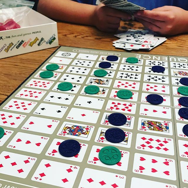 Merry120's tweet photo. No school tomorrow so we ‘re staying up to play Sequence! I like that it is easy in concept. It also teaches you to pay attention. #boardgames #sequence #lakelife #boardgamelearning https://t.co/CftuLad66d https://t.co/pEtdisXvby