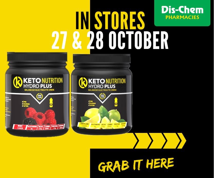 Catch our promoters in selected <a href="/dischem/">Dis-Chem</a> stores promoting our Hydro range this weekend! 

#ketonutrition #ketofam #sportsnutrition #ketoathletes #hydration