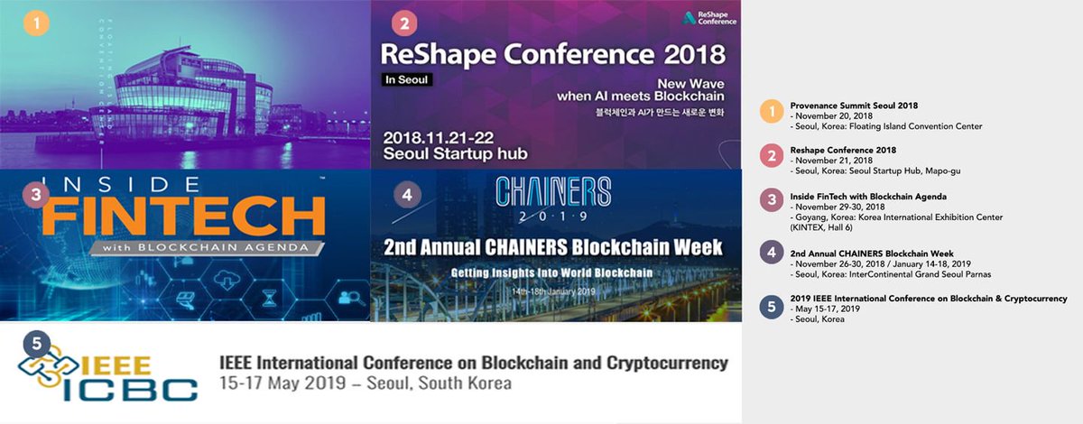 FintechNewsHK's tweet photo. Top 5 Upcoming #Fintech #Blockchain Conferences in Korea https://t.co/K7DamzZaC1 @provenancevents #Asia #conference #crypto #cryptocurrency https://t.co/2EQX8CtoSa