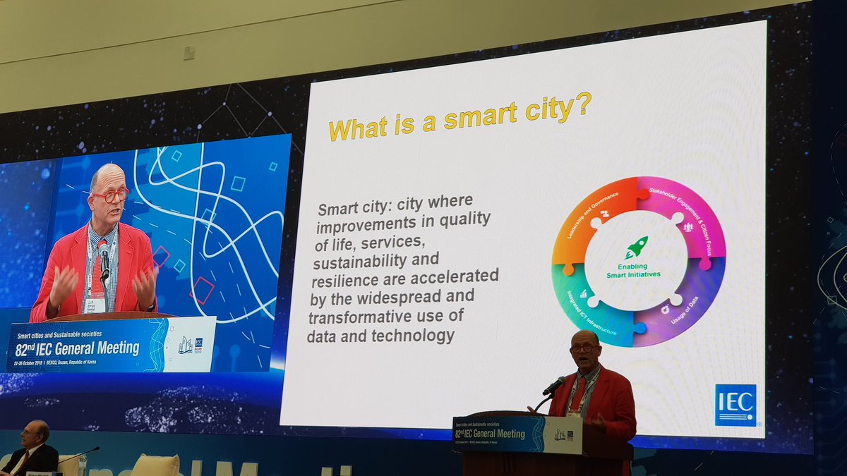 Michael Mulquin, Chair IEC Systems Committee on Smart Cities giving the world a new and powerful definition of Smart Cities! Fantastic! #IECStandards #SDG7 #IECGM2018