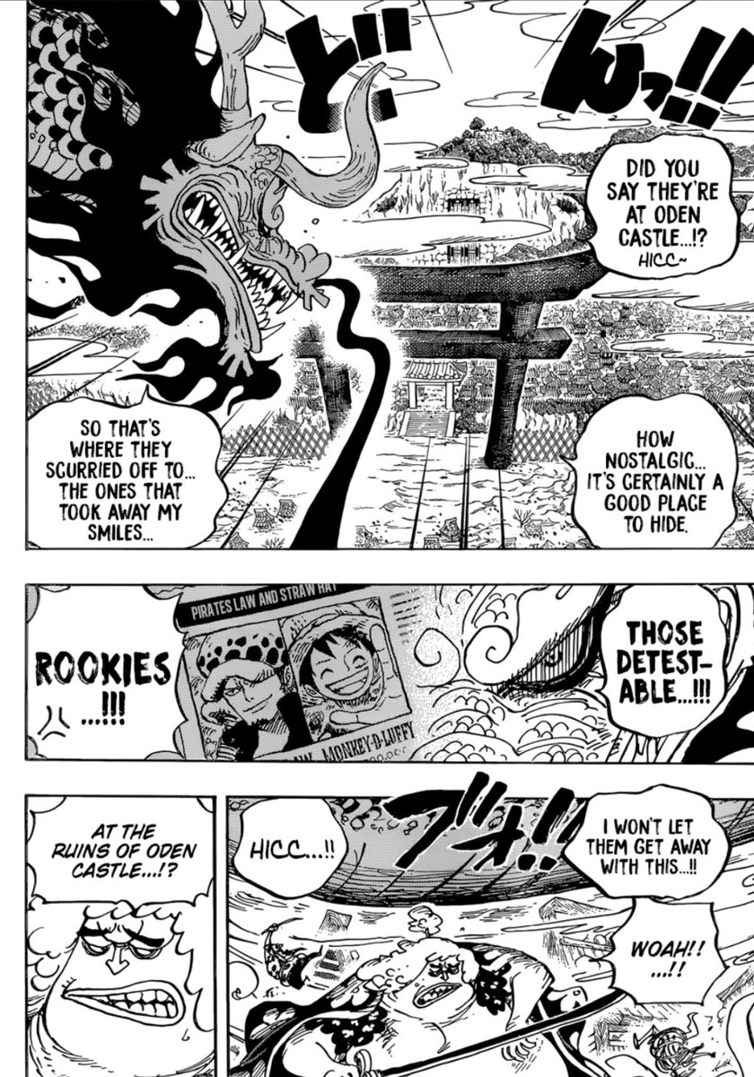 Brothere ワンピース Onepiece Ch 922 A Drunk Kaido Obliterates Oden Castle With Fire Breath Dragon Connection Between Momonosuke Kaido Law Luffy Separate From Everyone Else Heading To