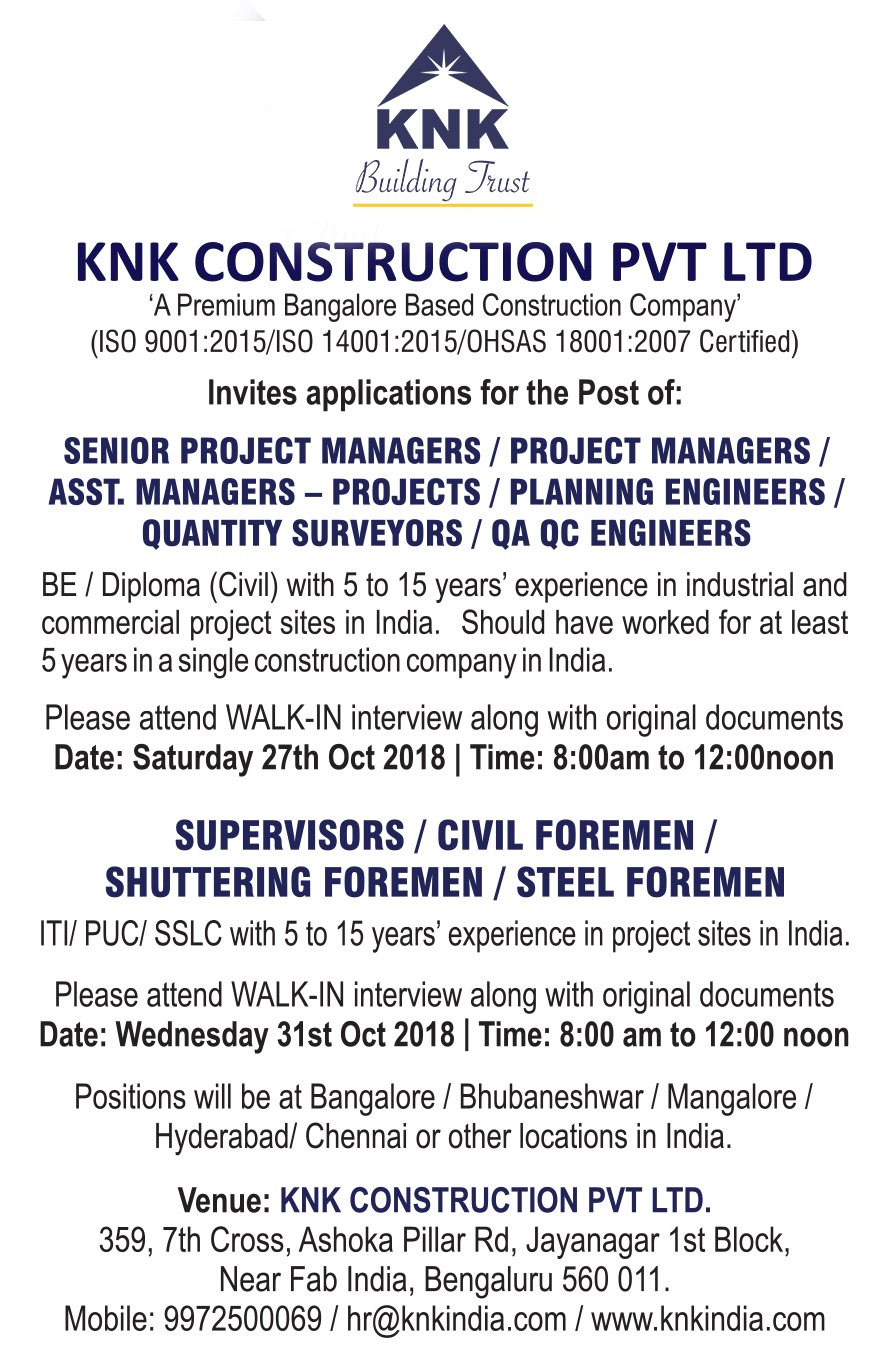 KNK Construction on X: &ldquo;Walk-in Alert! Interested candidates 