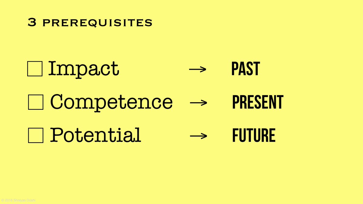 Note that impact is about what’s happened in the past, competence is about who you are in the present, and potential is what you can do as a leader in the future.