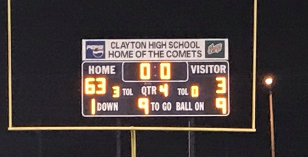 Congratulations to @THEClaytonHS on their 63-3 win over SSS on Homecoming night! #CometsALLin