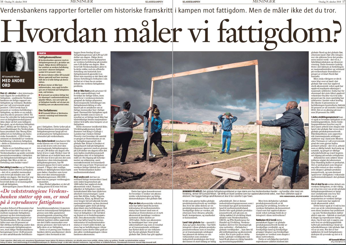 Jeg skrev litt om Verdensbankens fattigdomsrapport i Klassekampen her om dagen <a href="/ingridharvold/">Ingrid H. Kvangraven</a> @SBangstad <a href="/uiagder/">Universitetet i Agder</a> <a href="/mystanes/">Margit Ystanes</a> <a href="/IngeborgMoa/">Ingeborg Moa</a> <a href="/danbanik/">Dan Banik</a> <a href="/BenedicteBull/">Benedicte Bull</a>