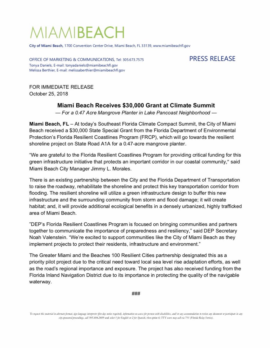 MiamiBeachNews's tweet photo. Miami Beach Receives $30,000 grant at #ClimateSummit2018 from @FLDEPNews! #MBRisingAbove https://t.co/cPt74bu1sB