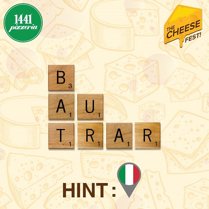 1441_Pizzeria's tweet photo. How well do you know your cheese? Unscramble the name of the cheese and tag three friends asking them to follow #1441Pizzeria.
.
2 lucky winners stand a chance to win vouchers!
.
.
#MakeYourOwn #WoodFiredPizza #UnlimitedCheese #TheCheeseFestival #TheCheeseFest #Mumbai #Pune https://t.co/6h2UMCRibg