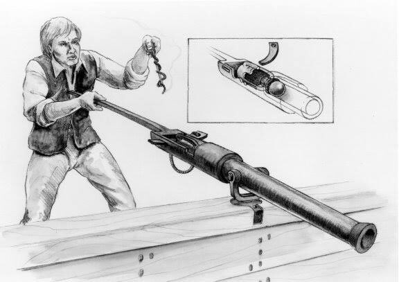 Hal 古き悪しき時代大好き侍 エボシらが使ってるこの石火矢は火縄銃や大筒よりもフランキ砲という大砲に近い 砲尾にカートリッジを挿入する事で素早い装填が出来る当時としては珍しい後装式大砲 欠点はガス漏れが激しくて威力不足な所 専ら艦船に搭載