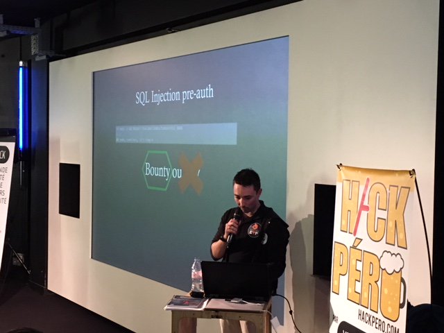 yeswehack's tweet photo. #Hackpero @kaluche_ on the stage @42born2code 
#BugBounty 
· Tales of hunt : une chasse organisée w/ Feedback, méthodo, anecdotes et chasse aux bugs cc @Sodifrance https://t.co/S7x9AdIQM2