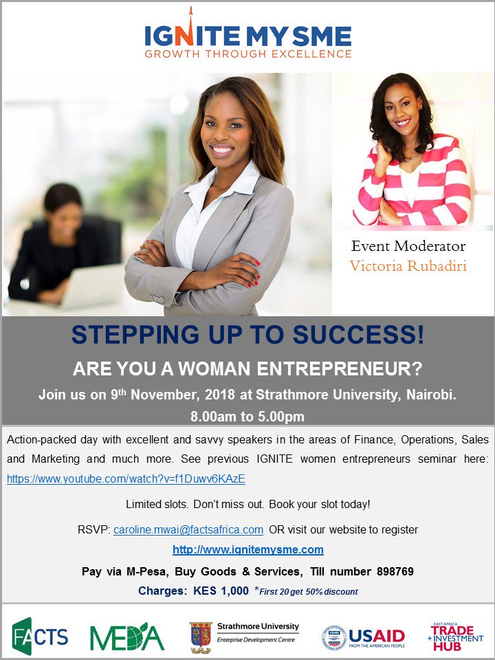 IgnitemySME's tweet photo. As we look to end the year on a high, join other #women #entrepreneurs and #SME solution providers on 9th November, 2018 at Strathmore University as we reflect on the year that has been, with a special focus on how we can scale up our businesses in 2019. https://t.co/XH1sTskQOH
