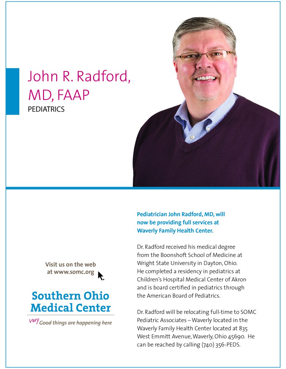 Dr. John Radford will now be offering full pediatric services at the SOMC Waverly Family Health Center!