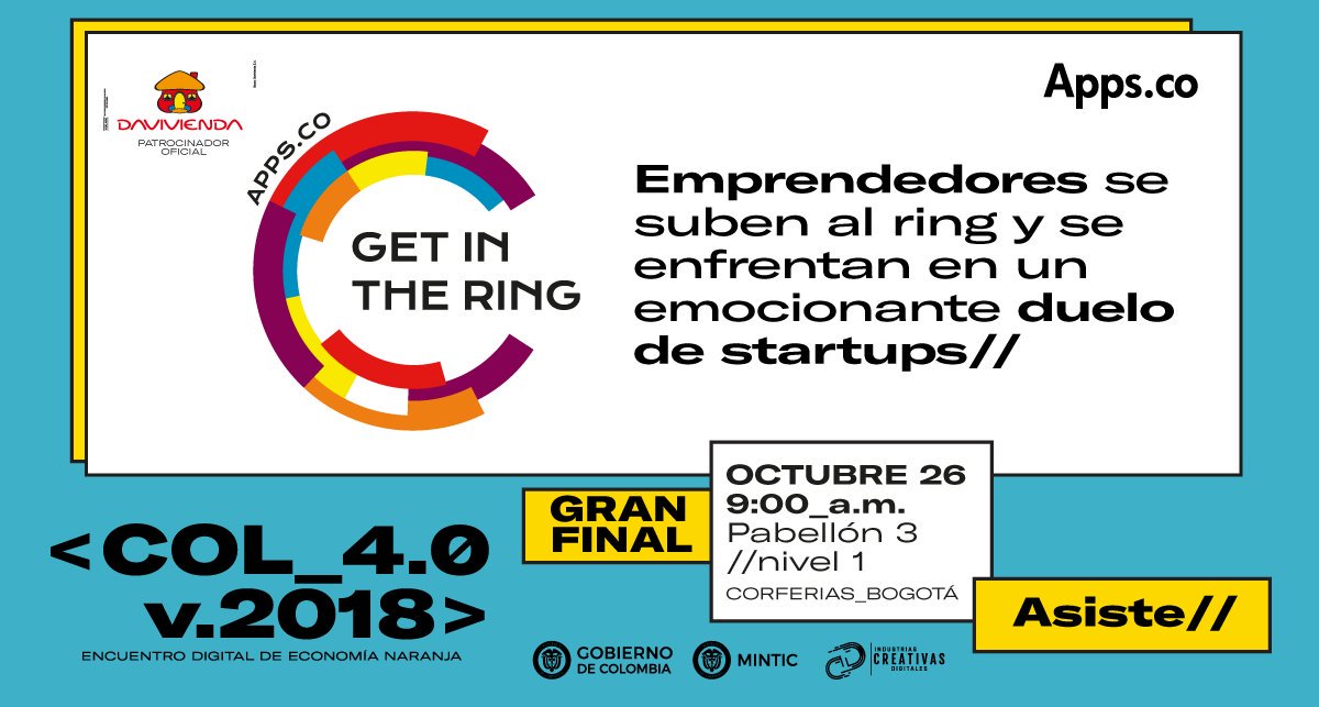 venturesco's tweet photo. ¡Hoy es la gran final en #GetInTheRing! Y en representación de #AppsCo y @venturesco encontraremos al emprendimiento digital #Escappy, una plataforma que te permite viajar de una forma diferente.
La cita es en Corferias en el pabellón 3 ¡Apoya a #Escappy con tu voto! #Col40 https://t.co/3i0OjyEeaG