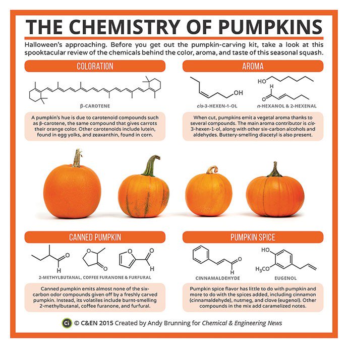 cenmag's tweet photo. Happy #nationalpumpkinday! This #PeriodicGraphics by @compoundchemshares all you ever wanted to know about pumpkins. https://t.co/a0dC8gXi0W