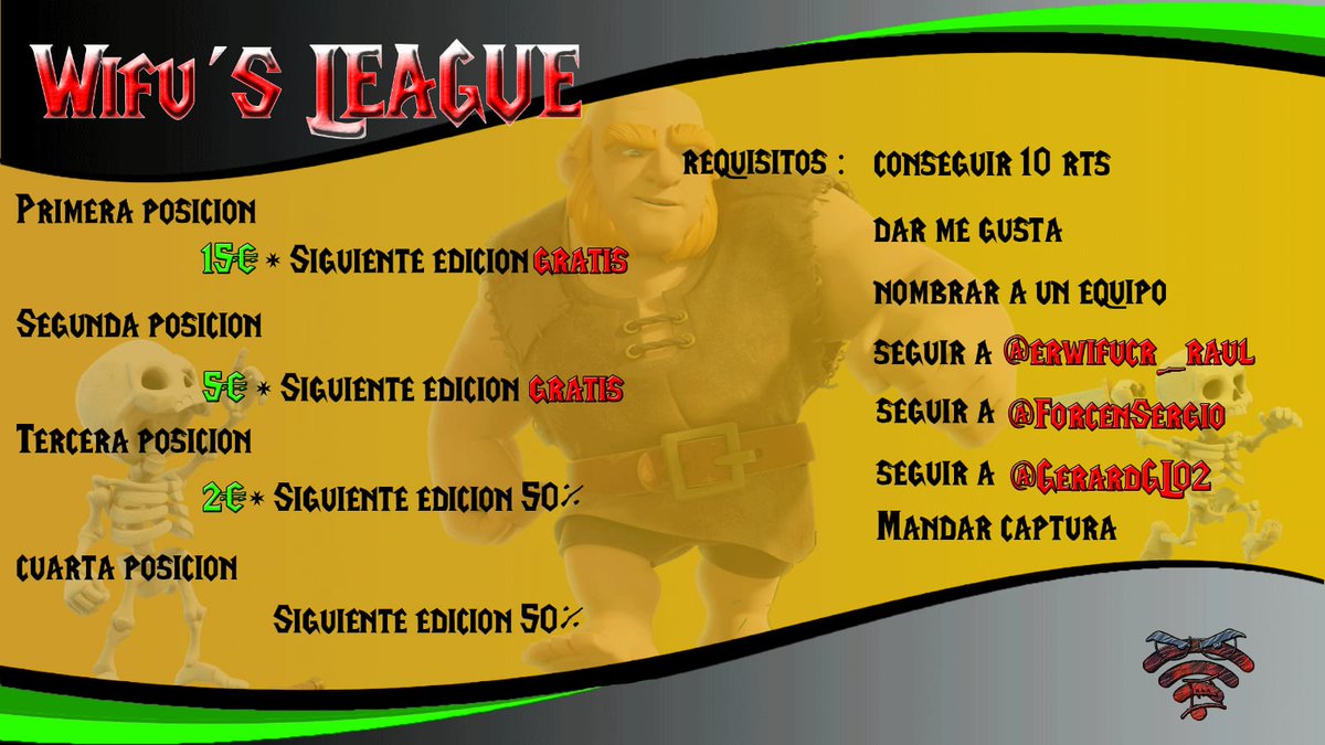 Entre yo, <a href="/GerardGL02/">Ggl  [PLD] ⚔️</a> y <a href="/ForcenSergio/">Spiryp</a> os presentamos la III Wifu's League CR.
Los equipos interesados que vayan completando los requisitos, entran 16 equipos!!!
Es un placer volver a la comunidad con todos ustedes!!