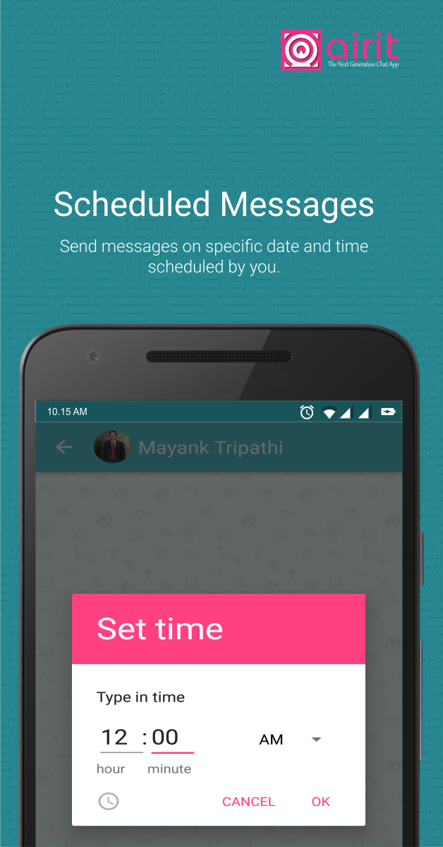 appairit's tweet photo. Airit Chat App – Scheduled Messages
Send messages on specific date and time scheduled by you. https://t.co/gRnfFKJrjq 
 #Airit #BusinessChatApp #LiveChatApp #WebSummit #ScheduleMessages #LargeGroup #Productivity https://t.co/Ueh5i8WQsr