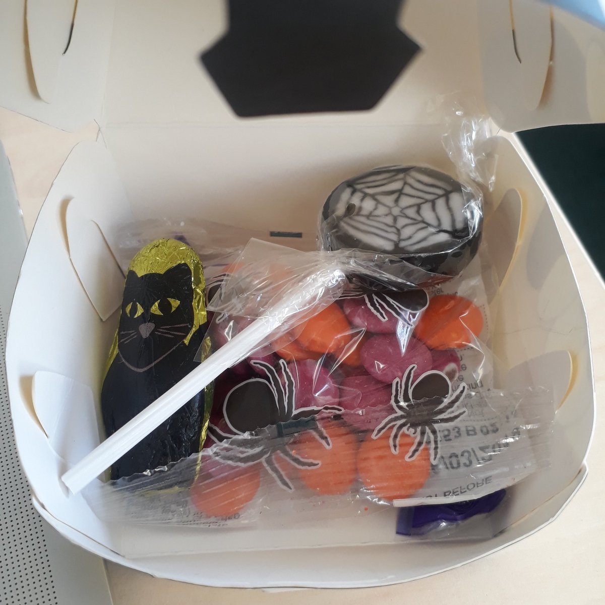 IGAPostgrads's tweet image. As we entered the room, we found little skull boxes on the tables with Halloween-y treats inside! 🖤💀 Look! 
(There was also a chocolate eye... but I ate it before I remembered to take a picture.)
#stirlinggothic