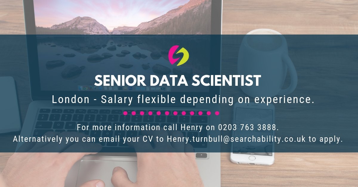 SearchabilityUK's tweet photo. Senior Data Scientist needed in #London salary flexible depending on experience. Call @SearchableHenry on 0203 763 3888 for more information or click on the link to apply - https://t.co/LcLHYSQI7j
#SQLDevelopment #Python #ETL #MachineLearning #DataScience https://t.co/8ZdUnCjxps