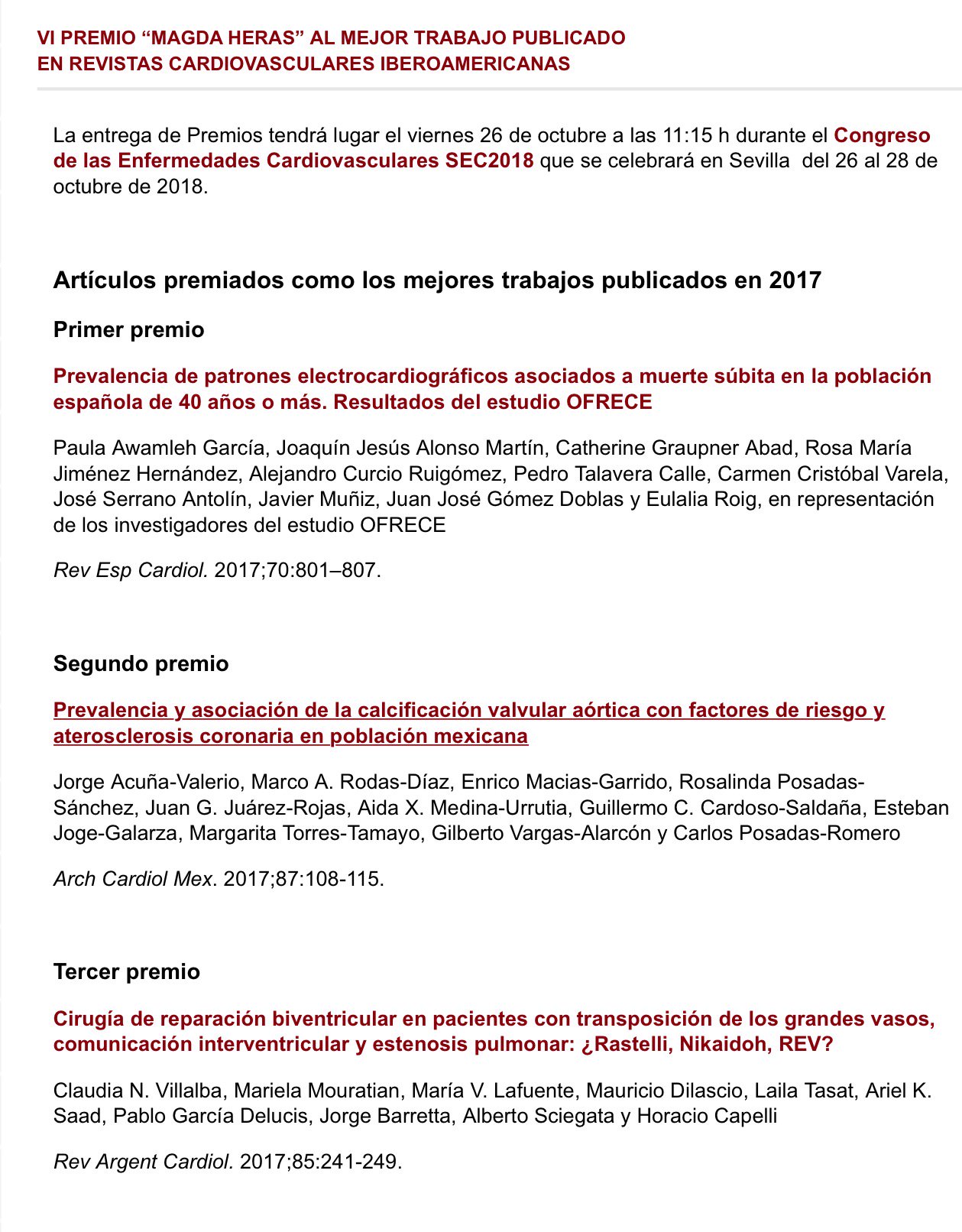 Rec Publications A Twitter Vi Premio Magda Heras Siac Cardio Sec18 Muchas Felicidades A Los Ganadores