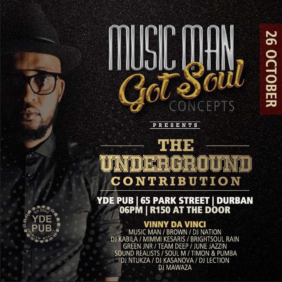 VinnyDaVinci's tweet photo. MY GIG UPDATE

#DeepInKZN Weekend Start Here

Friday 26 October 2018

#LetsGROOVE @ THE ROCK CAFE in Amanzimtoti KZN 22h00 - 00h30

#TheUndergroundCONTRIBUTION @ YDE PUB in Park Street Durban KZN 04h30 - 05h30

#UnlockTheFUNK
#WeLoveHouseMUSIC #ExpensiveMUSIC #DaDeepIsGonnaGETCHA https://t.co/8g0z2phWdN