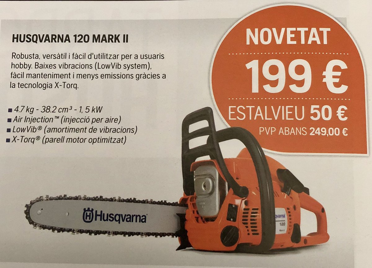 DomenechSl's tweet photo. Els propers dies ja anuncien fred i del bó. Per aixo les motoserres ja comencen la seva posta a punt. I ara amb les ofertes de #Husqvarna, motoserres amb garantia i servei a partir de 199€! https://t.co/8ayY4SpxHw