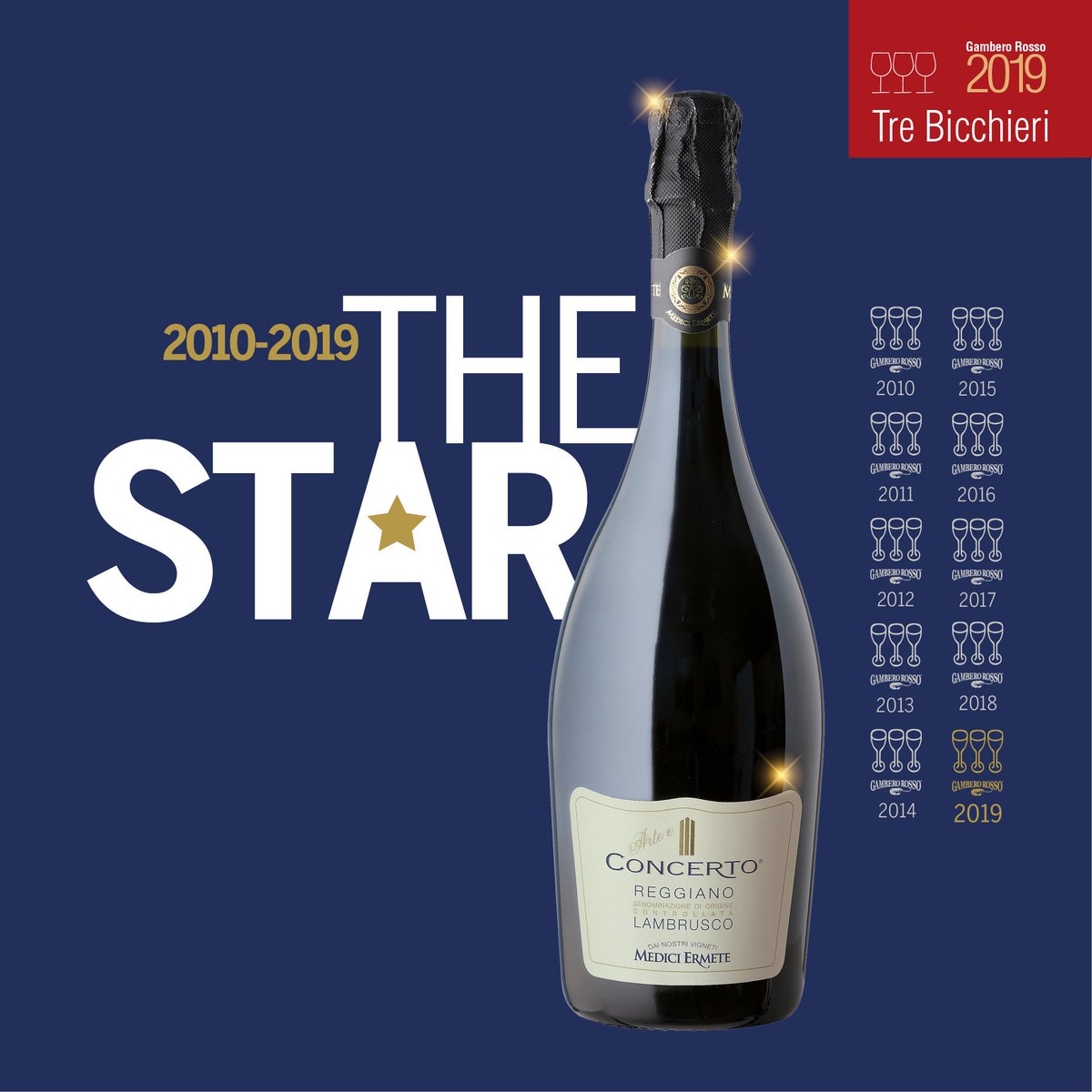 Domani saremo a Roma per la #premiazione ufficiale dei #TreBicchieri della #guida ai #Vinid'Italia di <a href="/ilGamberoRosso/">Gambero Rosso</a> #trebicchieri2019 #10volte #tentimes #thestar #mediciermete #Ilovelambrusco