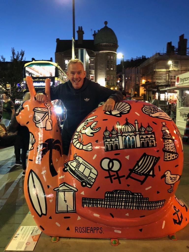 weareideal's tweet photo. A massive shout out to @FatboySlim who walked a marathon around all 50 snails this time last week in aid of @martletshospice.  We've selected the best photo from the trail below 😉 📸 https://t.co/oVP9UrAMWJ