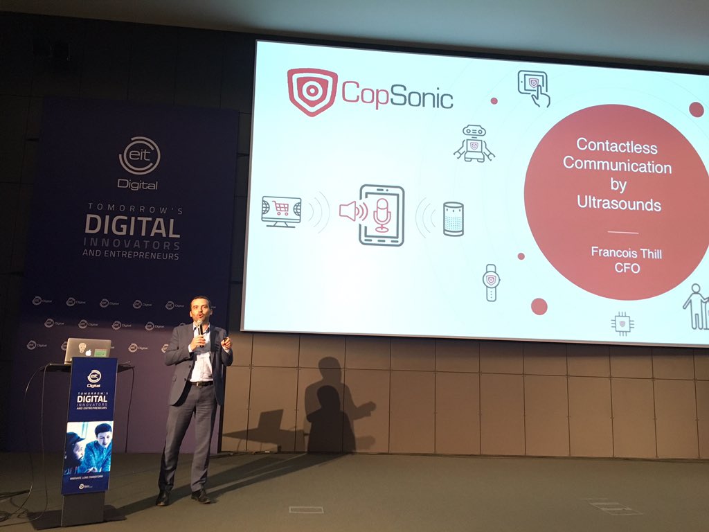 gtoublanc's tweet photo. Many thanks to Francois Thill for his keynote to our 400 new @EIT_Digital #MasterSchool students on how to scale the startup @CopSonic in Europe #KickOff18 https://t.co/g2EQ2pAq9R