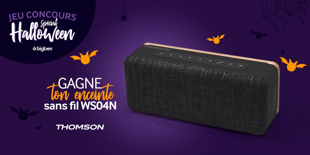 BigbenFrance's tweet photo. 🎃#concours Halloween🎃
Tentez de remporter du 26 au 30 octobre un cadeau par jour !
Gagnez aujourd'hui une enceinte @Thomson_FRA WS04N
Pour participer : Follow @BigbenFrance + RT 
Bonne chance à tous ! 🧡🧛‍
TAS le 05/11 https://t.co/IKg85mnOzk