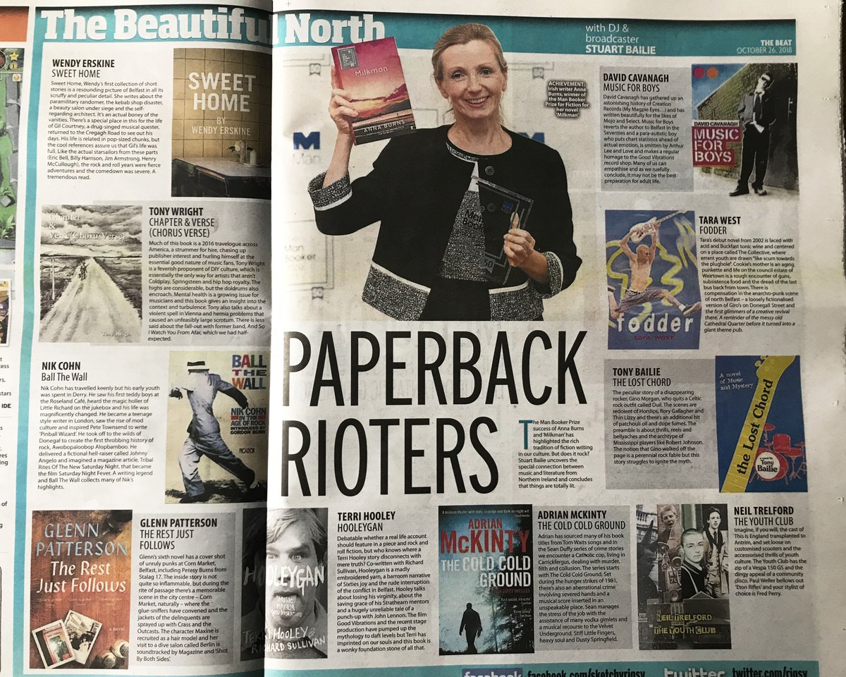 stu_bailie's tweet photo. Rock and roll literature from N Ireland in today's Mirror, with @WednesdayErskin, @ToeKnee_Wright, @Heresmehere, @NeilTrelford, @TaraWestBelfast, @adrianmckinty, Nik Cohn, David Cavanagh, Tony Bailie, Terri Hooley. #PaperbackRioters. https://t.co/9iYuqhTKsX